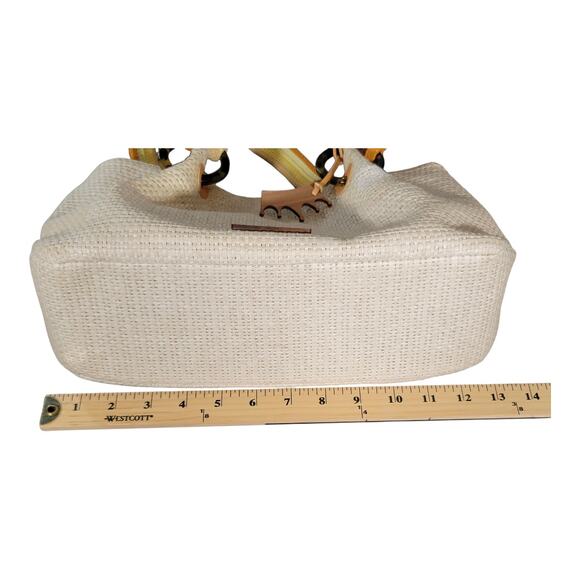 Elaine Turner Beige Woven Straw Handbag with Multicolor Double Handle - Picture 7 of 12